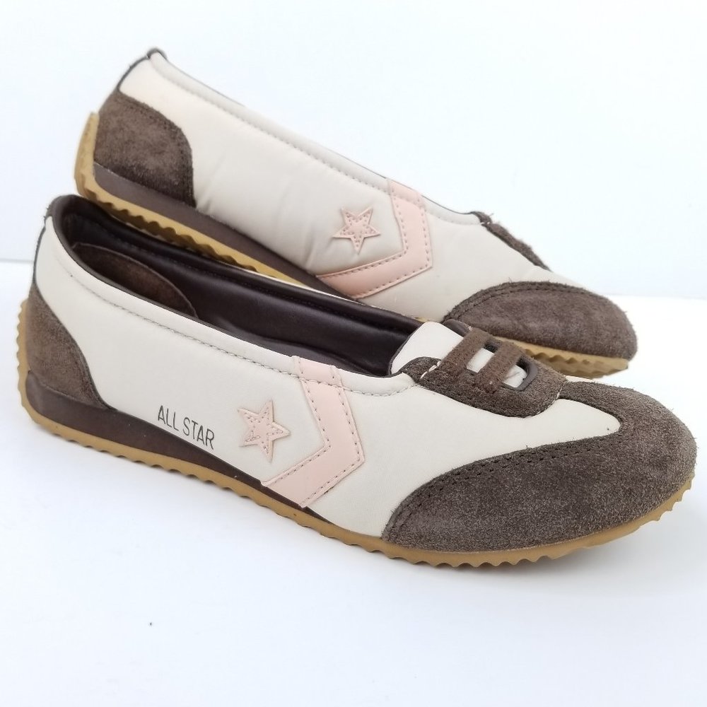 Converse All Star Women's 6 Light Pink, Brown Suede Ballet Flat Wingtip Sneaker